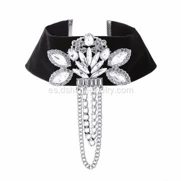 Joyería del collar de terciopelo ancho negro gargantilla de diamantes de imitación gótica